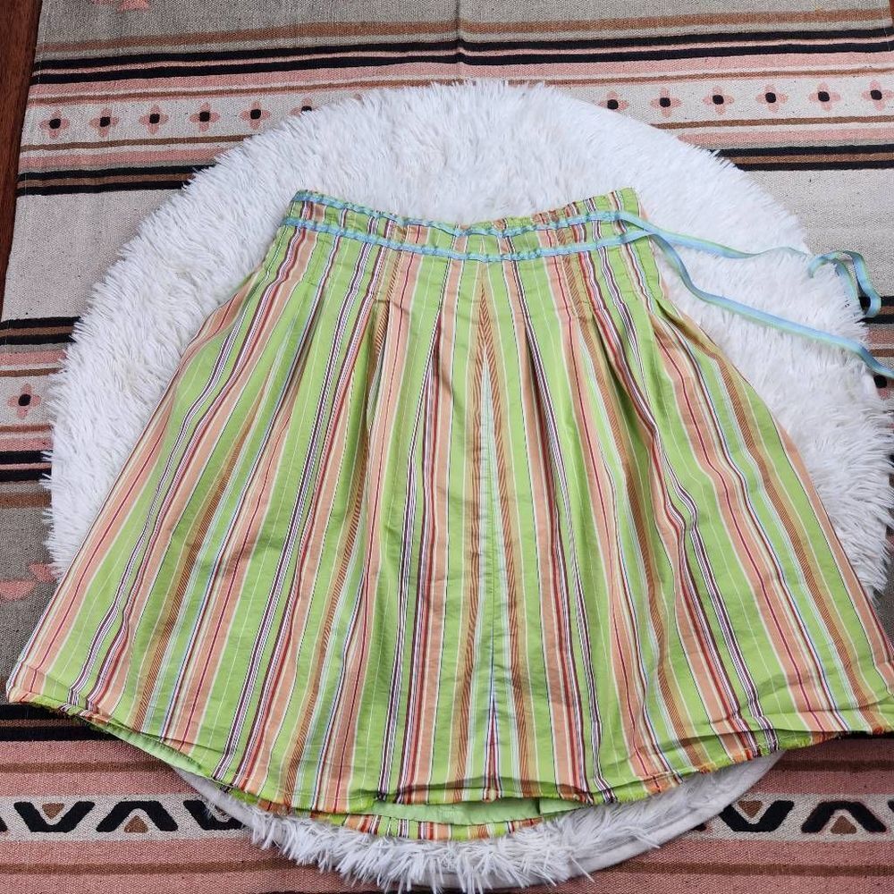 Old Navy Retro A-line Striped Pleated Ladies Green Multi Color Skirt Size 2 Side